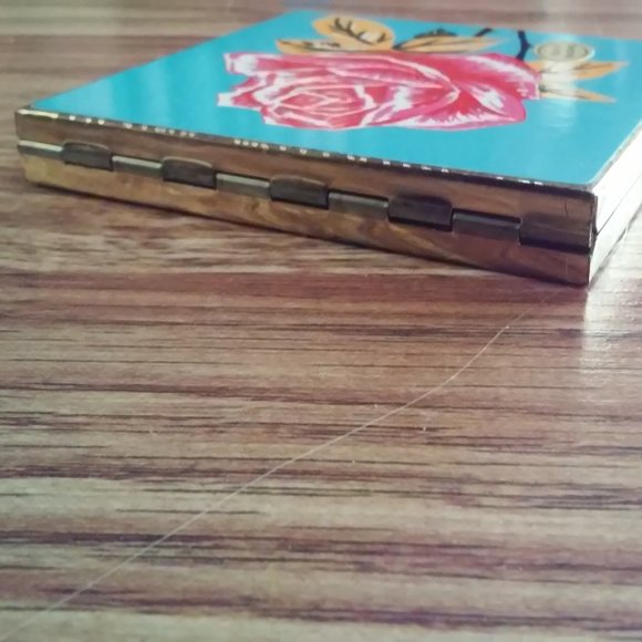 Mirror Purse Hinged Pocket Glovebox Rose Both Sides 3 1/4" x 3 1/4" OPEN It's 6" - Picture 2 of 5